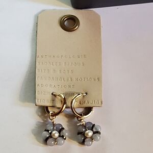 Anthropologie Mini Floral charm hoop earrings with purple agate New with tags